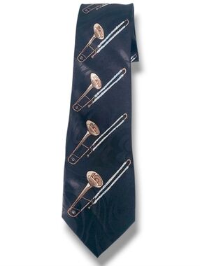 Steven Harris Trombone Musical Instrument Necktie Mens Black Gold